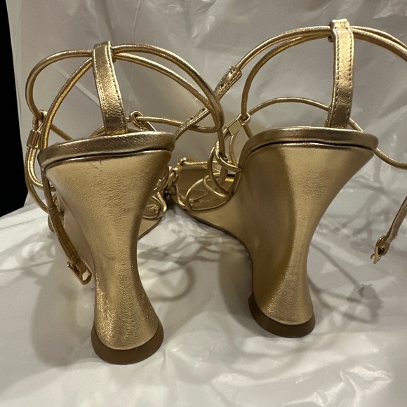PAIGE Women's Gold Strappy Wedge Sandals - Picture 7 of 8